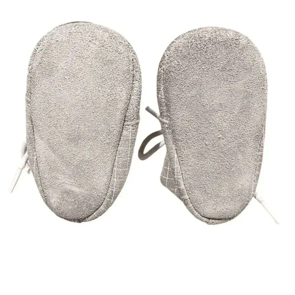 Piper Finn Soft Sole Low Top Leather Oxfords Gray White Grid Size 2